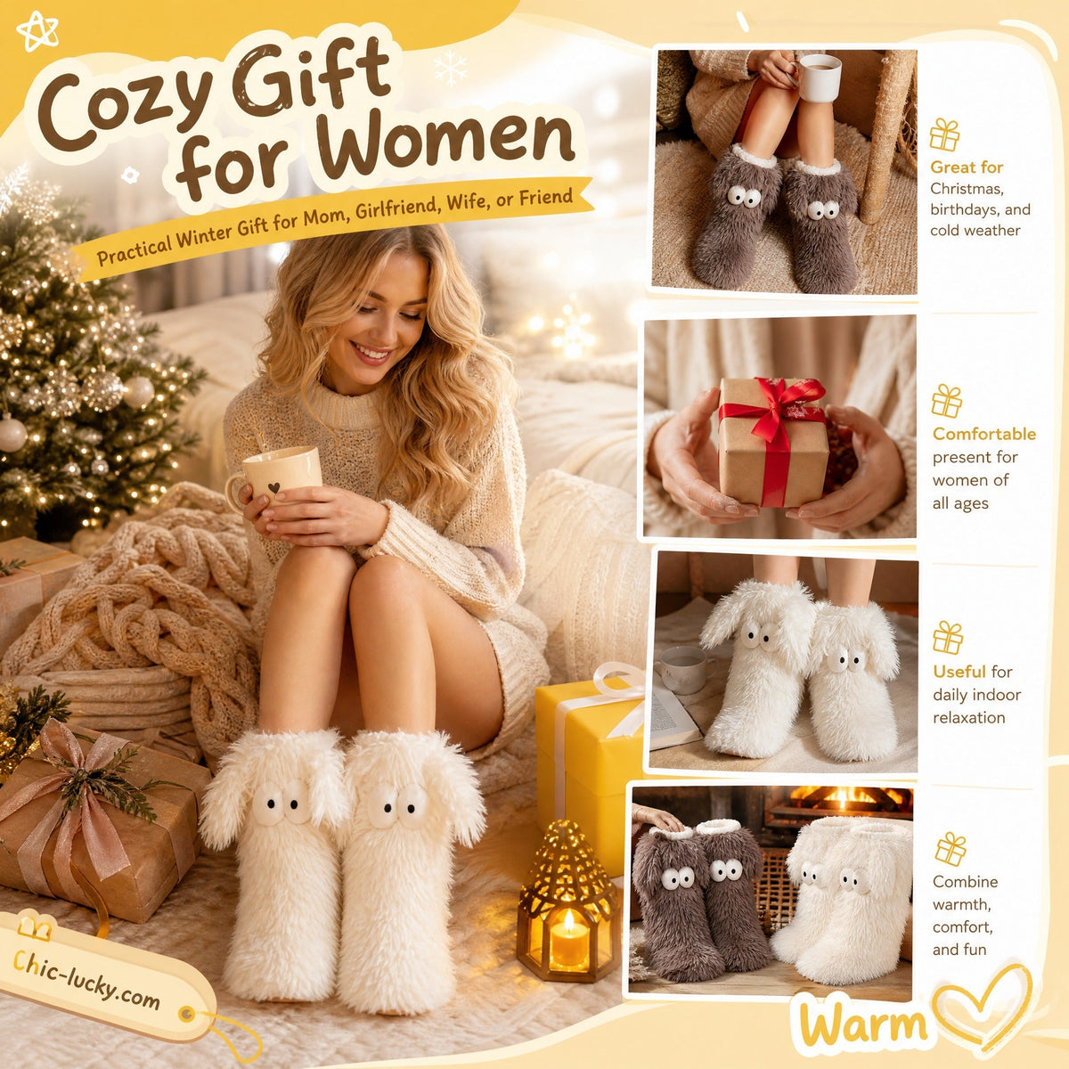 💗LAST DAY SALE 50% OFF⚡☁️Plush Slipper Socks – Ultra-Soft Fuzzy Socks with Grip-Dot Soles 🧦