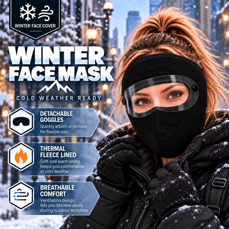 🧣 Winter Face Mask with Detachable Goggles 🥸  Windproof Thermal Fleece Lined Full Face Cover for Men and Women