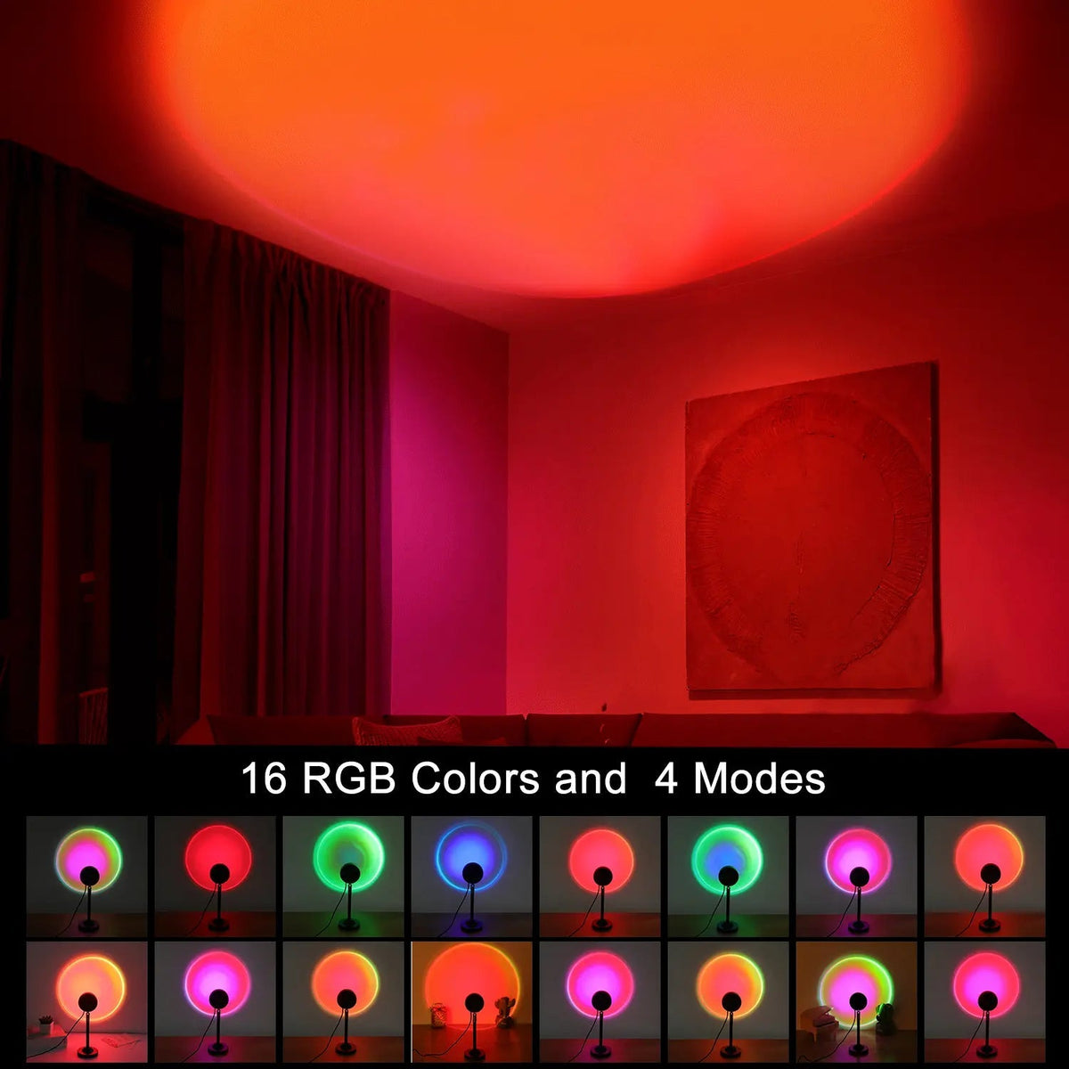 🌅 Sunset Projection Lamp – 16 Colors, 4 Lighting Modes & Remote Control