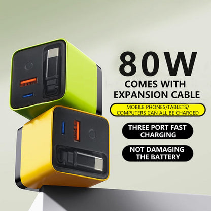 ⚡LAST DAY SALE 50% OFF⚡80W Retractable USB-C Charger – 3-in-1 Fast Charging Adapter with Built-In Cable