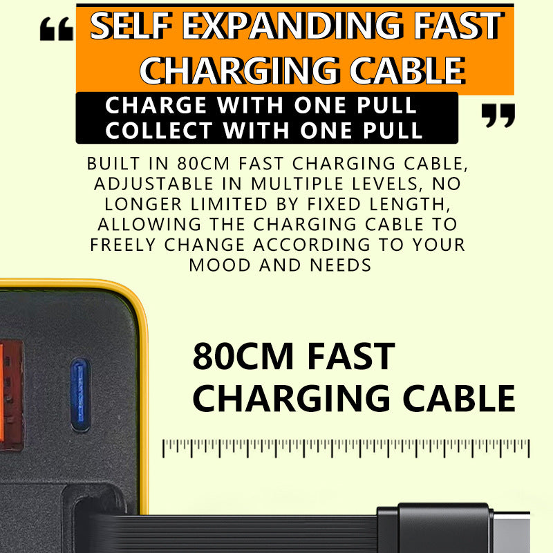 ⚡LAST DAY SALE 50% OFF⚡80W Retractable USB-C Charger – 3-in-1 Fast Charging Adapter with Built-In Cable